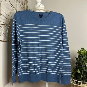 EUC J Crew Mens Striped Blue/White Cotton Linen Blend Sweater, M